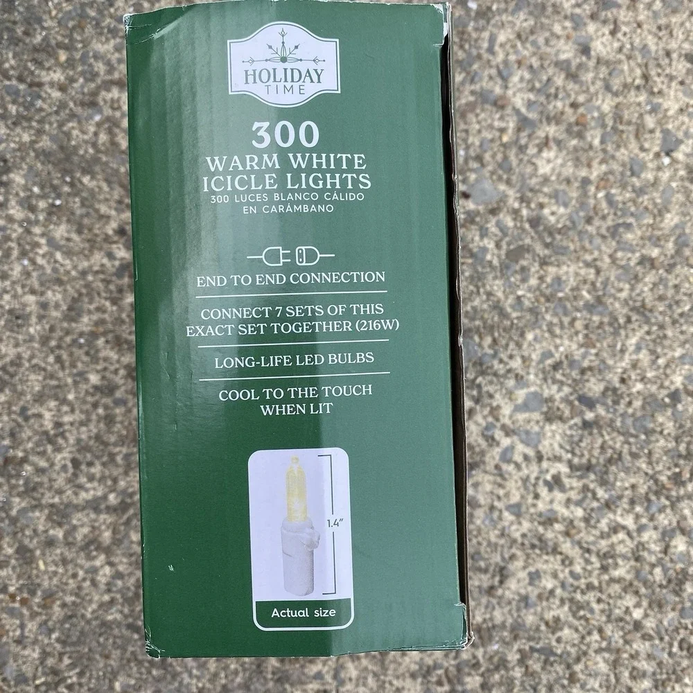 Holiday Time 300-Count‎ Warm White LED Icicle Christmas Lights White Wire 19'